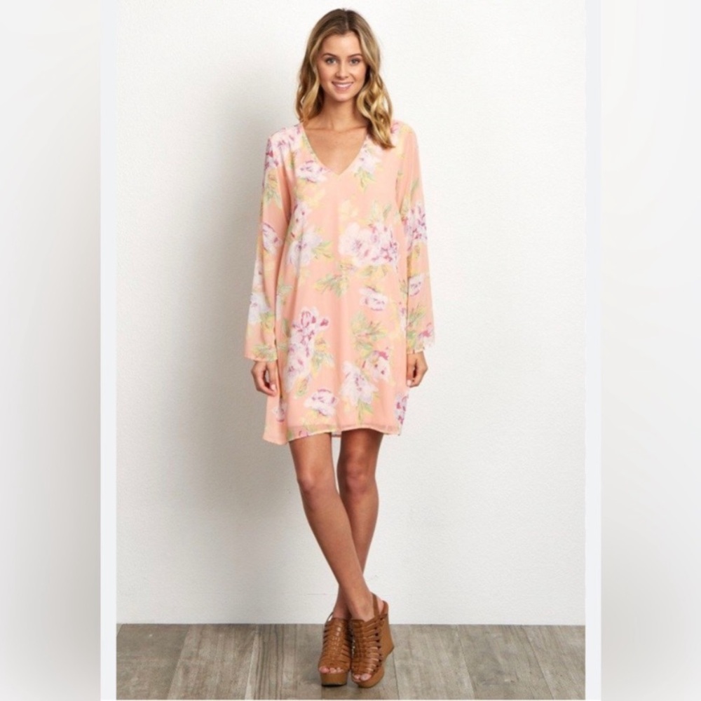 Pinkblush peach purple Floral v neck Maternity Dress with flutter sleeves